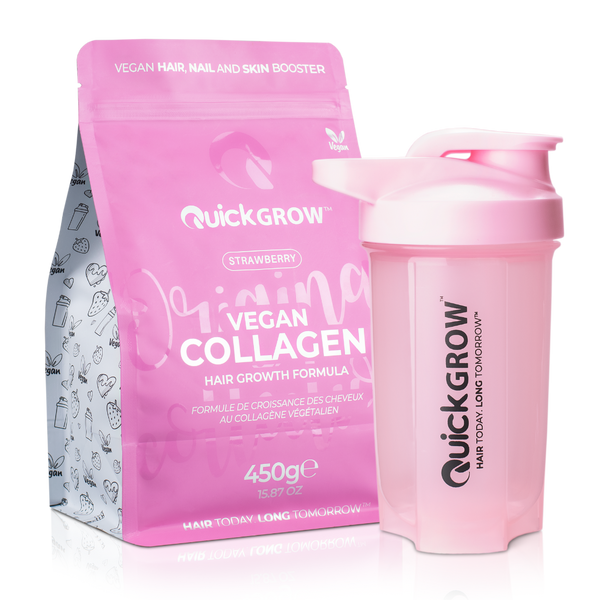 Quick Grow 450g Strawberry Collagen + Capsules + Shaker Bundle